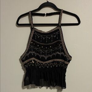 Free People Black Embellished Crop Top